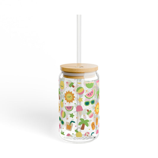 Sunny Vibes Sipper Glass, 16oz | Fun Tropical Drinkware for Summer
