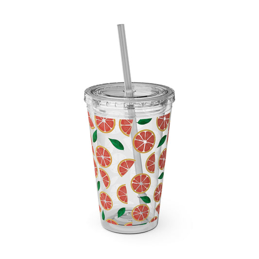 Grapefruit Plastic Tumbler with Straw - 16oz Summer Drinkware