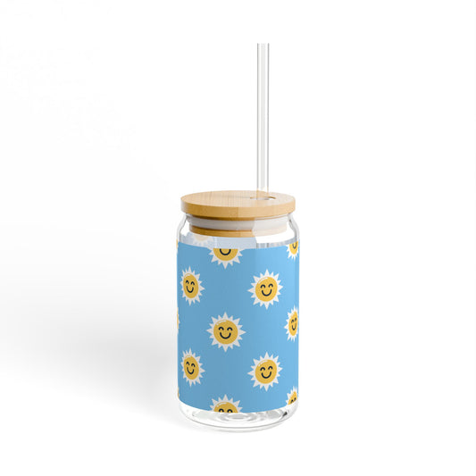 Sunshine Smiles Sipper Glass - 16oz with Eco-Friendly Bamboo Lid