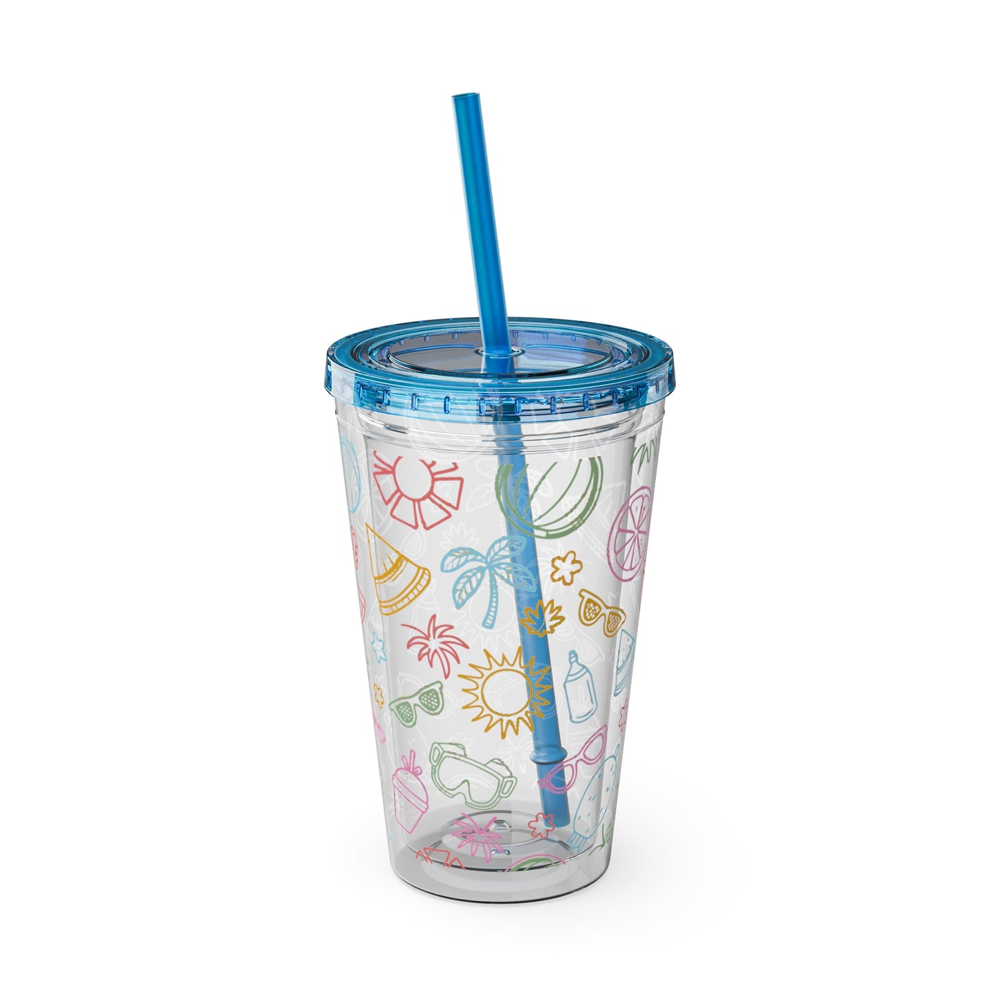 Sunsplash Plastic Tumbler - 16oz Summer Drinkware with Straw