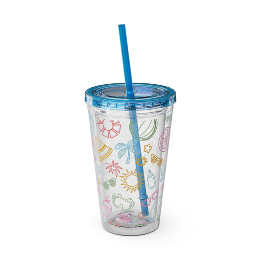 Sunsplash Plastic Tumbler - 16oz Summer Drinkware with Straw