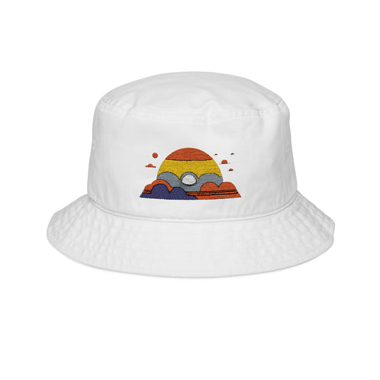 Colorful Sunset Embroidered Bucket Hat | Summer Style, Beachwear, Gift for Outdoorsy Friends