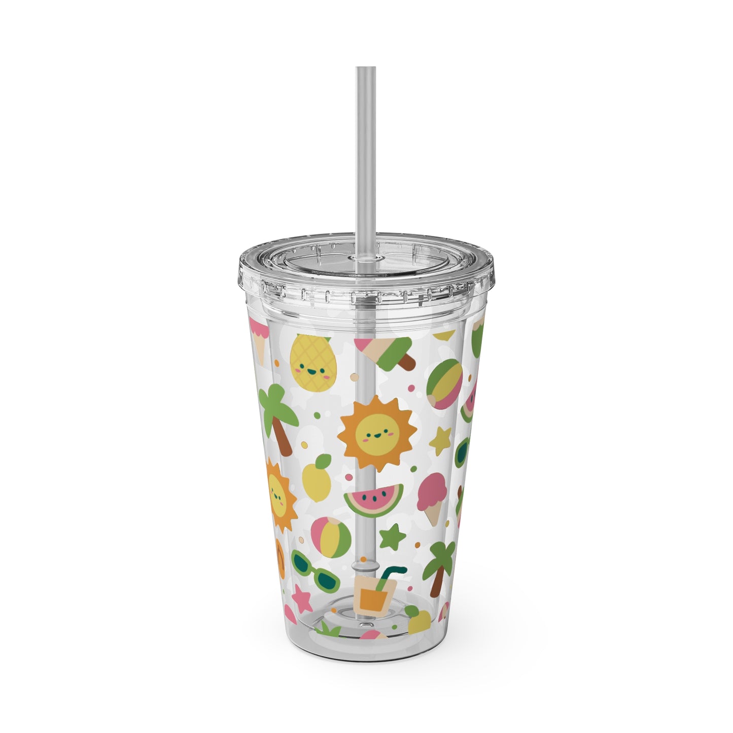 Sunsplash Summer Tumbler with Straw – 16oz Tropical Drink Cup for Fun Days