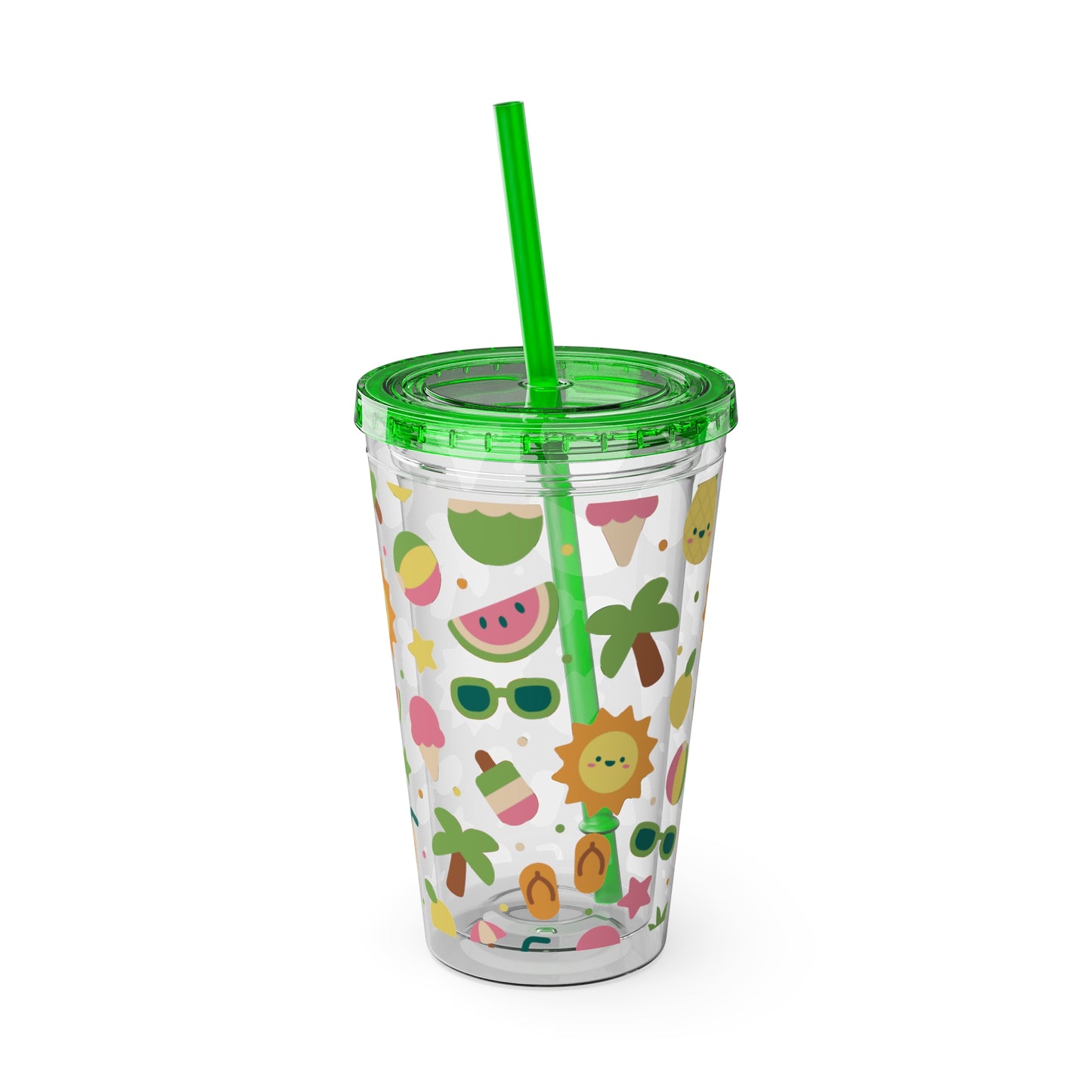 Sunsplash Summer Tumbler with Straw – 16oz Tropical Drink Cup for Fun Days