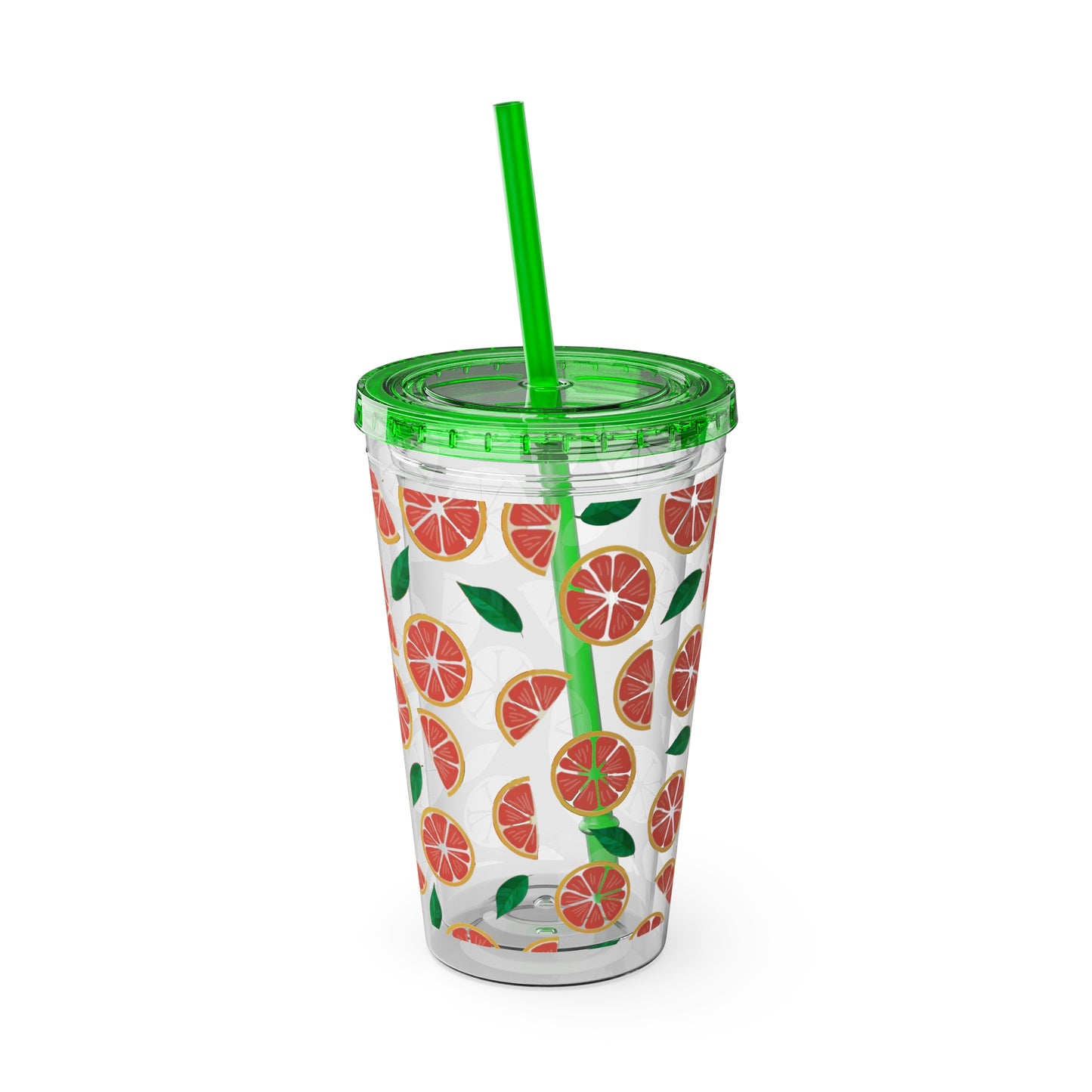 Grapefruit Plastic Tumbler with Straw - 16oz Summer Drinkware