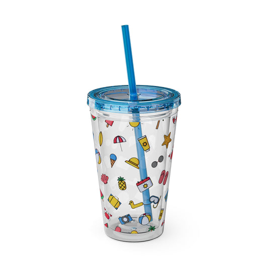 Fun Summer Print Plastic Tumbler: 16oz.
