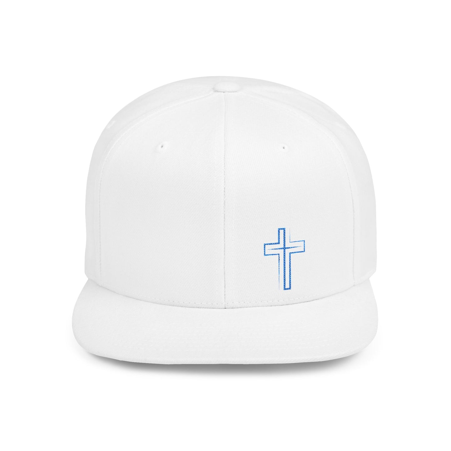 Faith-Inspired Flat Bill Snapback Hat with Cross Design