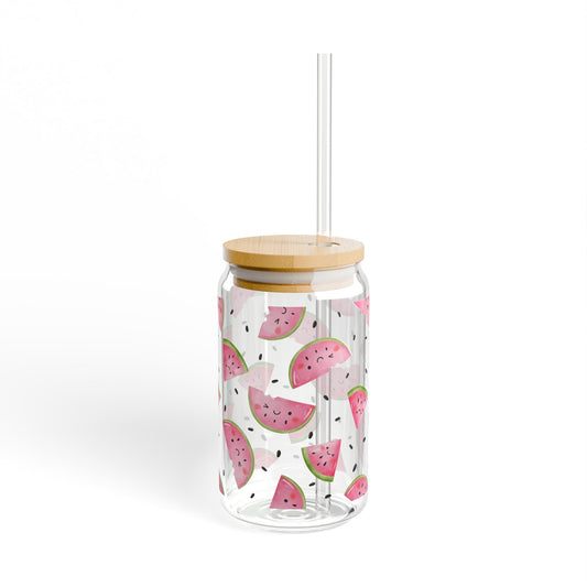 Watermelon Print Sipper Glass - 16oz Eco-Friendly Drinkware