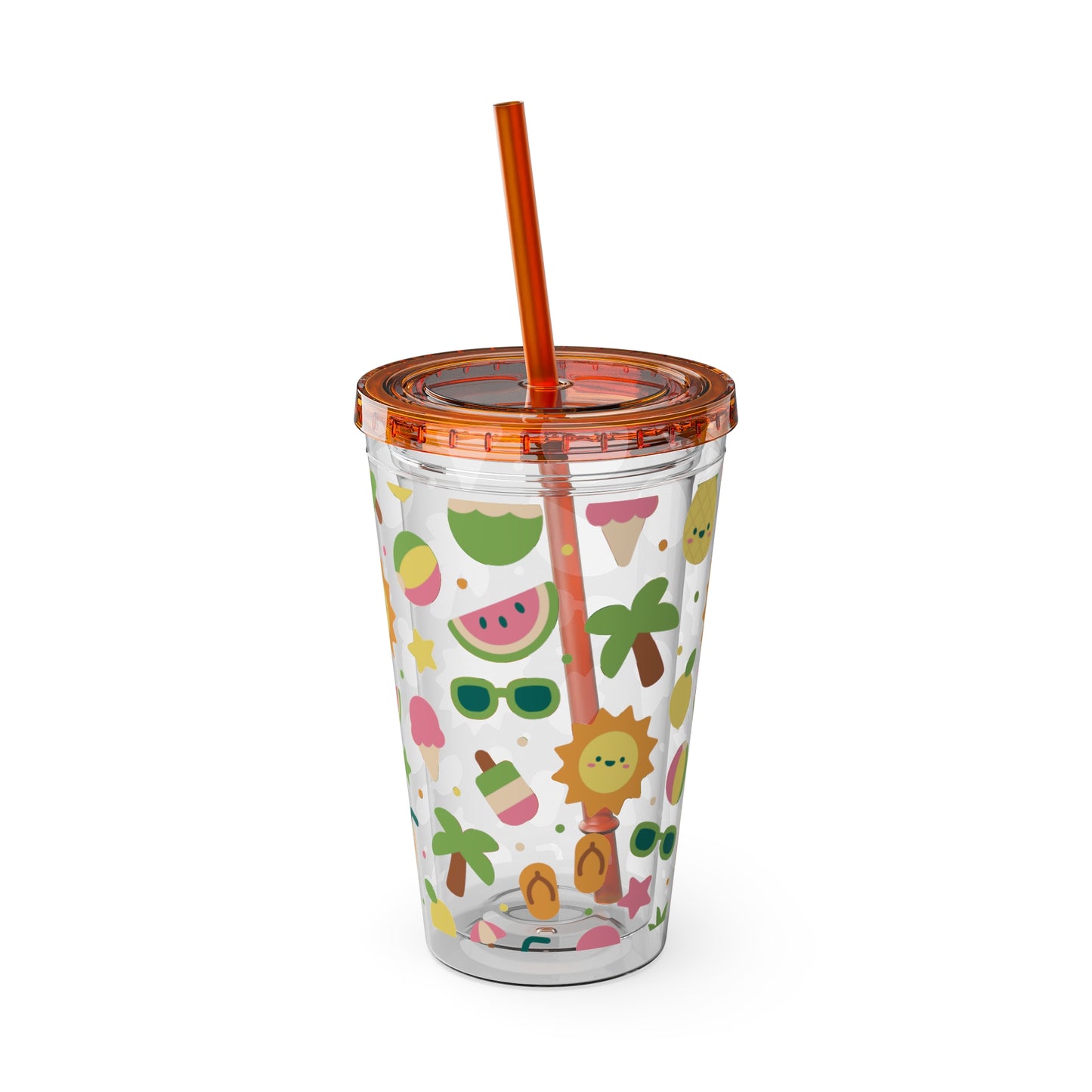 Sunsplash Summer Tumbler with Straw – 16oz Tropical Drink Cup for Fun Days