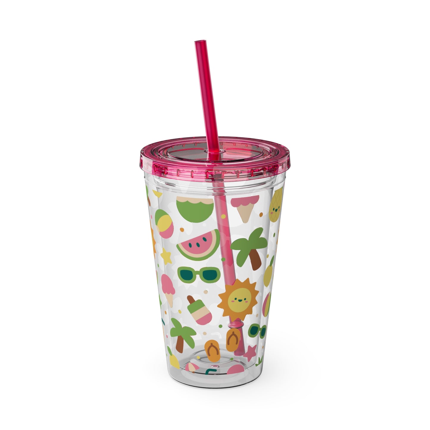 Sunsplash Summer Tumbler with Straw – 16oz Tropical Drink Cup for Fun Days
