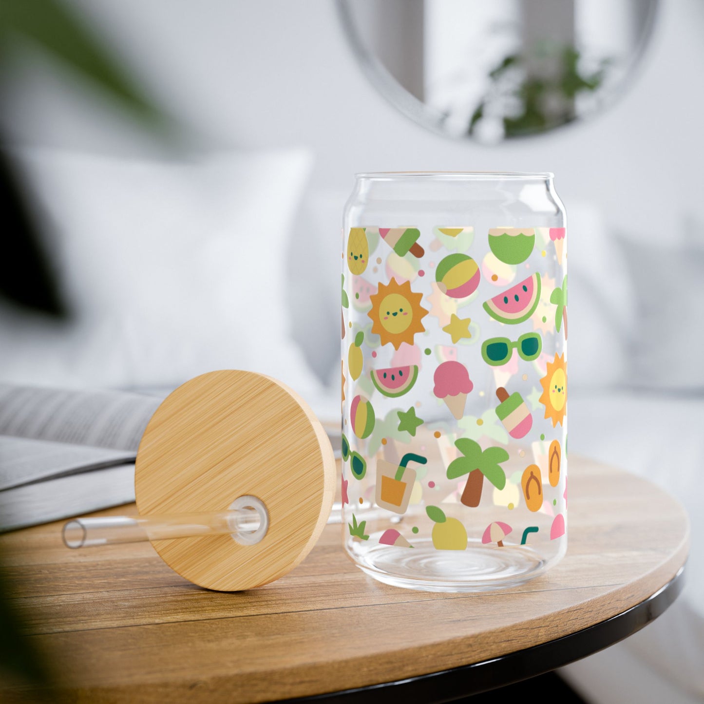 Sunny Vibes Sipper Glass, 16oz | Fun Tropical Drinkware for Summer