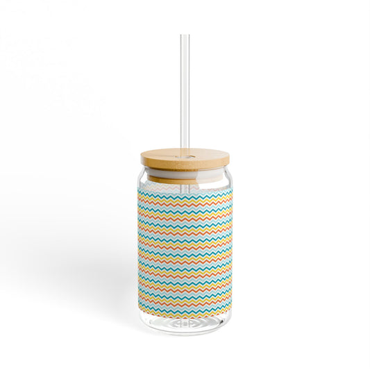 Colorful Chevron Pattern Sipper Glass – 16oz Eco-Friendly Drinkware