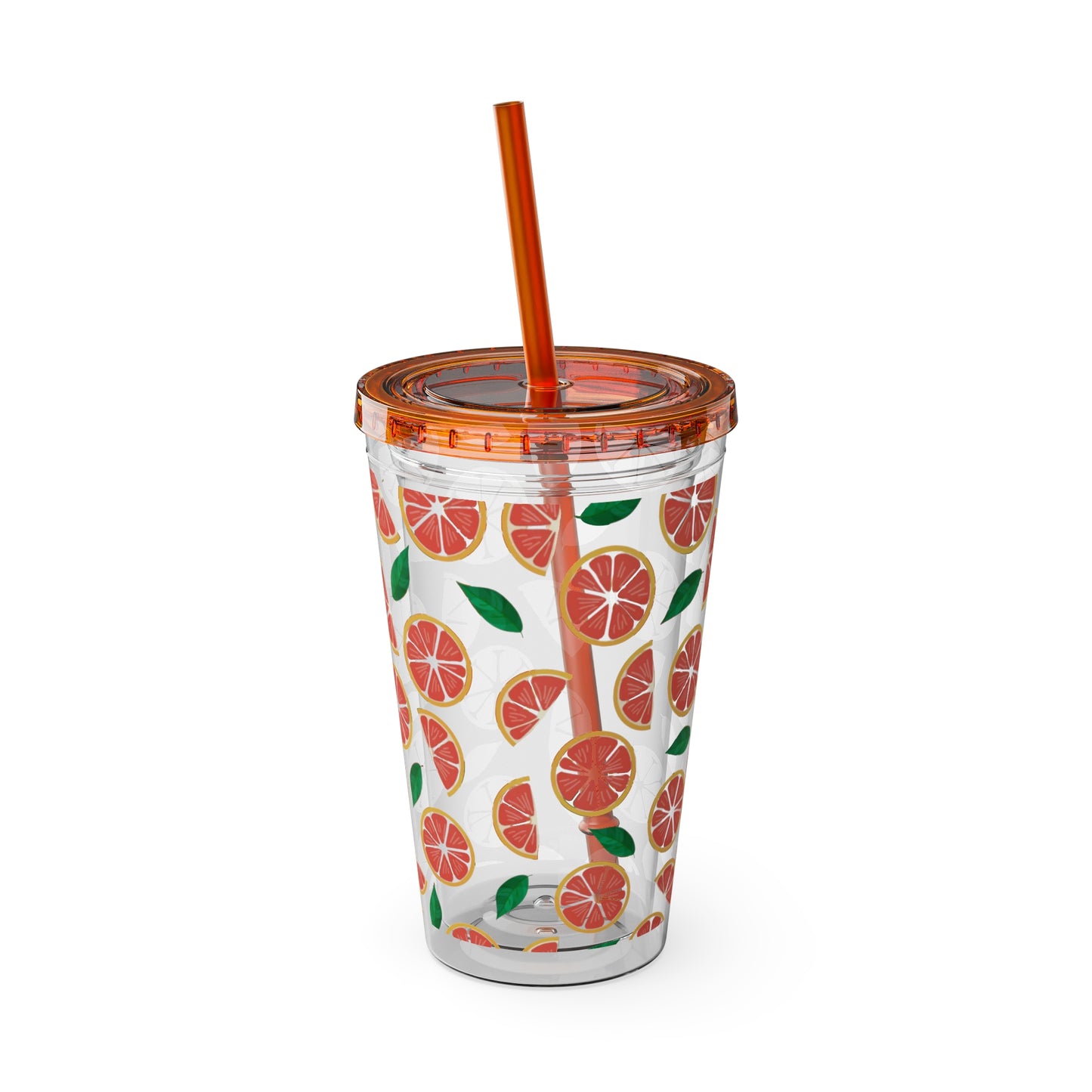 Grapefruit Plastic Tumbler with Straw - 16oz Summer Drinkware