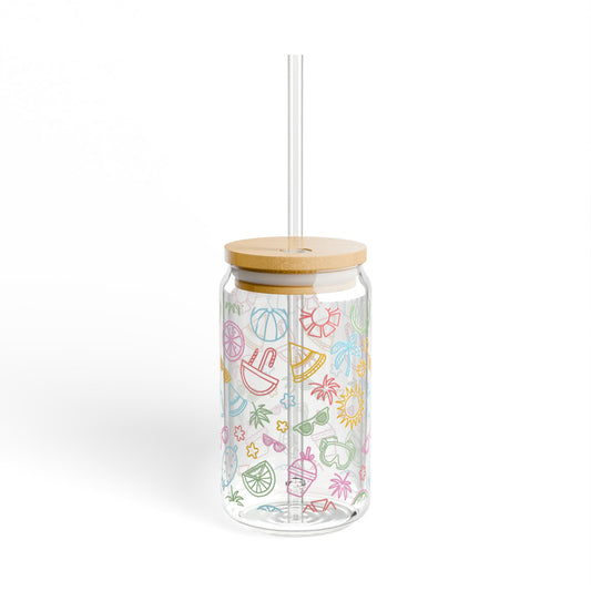 Tropical Vibes Sipper Glass - 16oz Eco-Friendly Drinkware with Fun Summer Design
