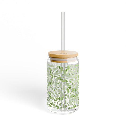 Cute Olive Sipper Glass - 16oz Eco-Friendly Drinkware with Bamboo Lid