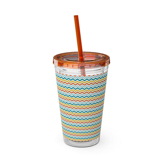 Sunsplash Chevron Tumbler with Straw - 16oz Plastic Drinkware