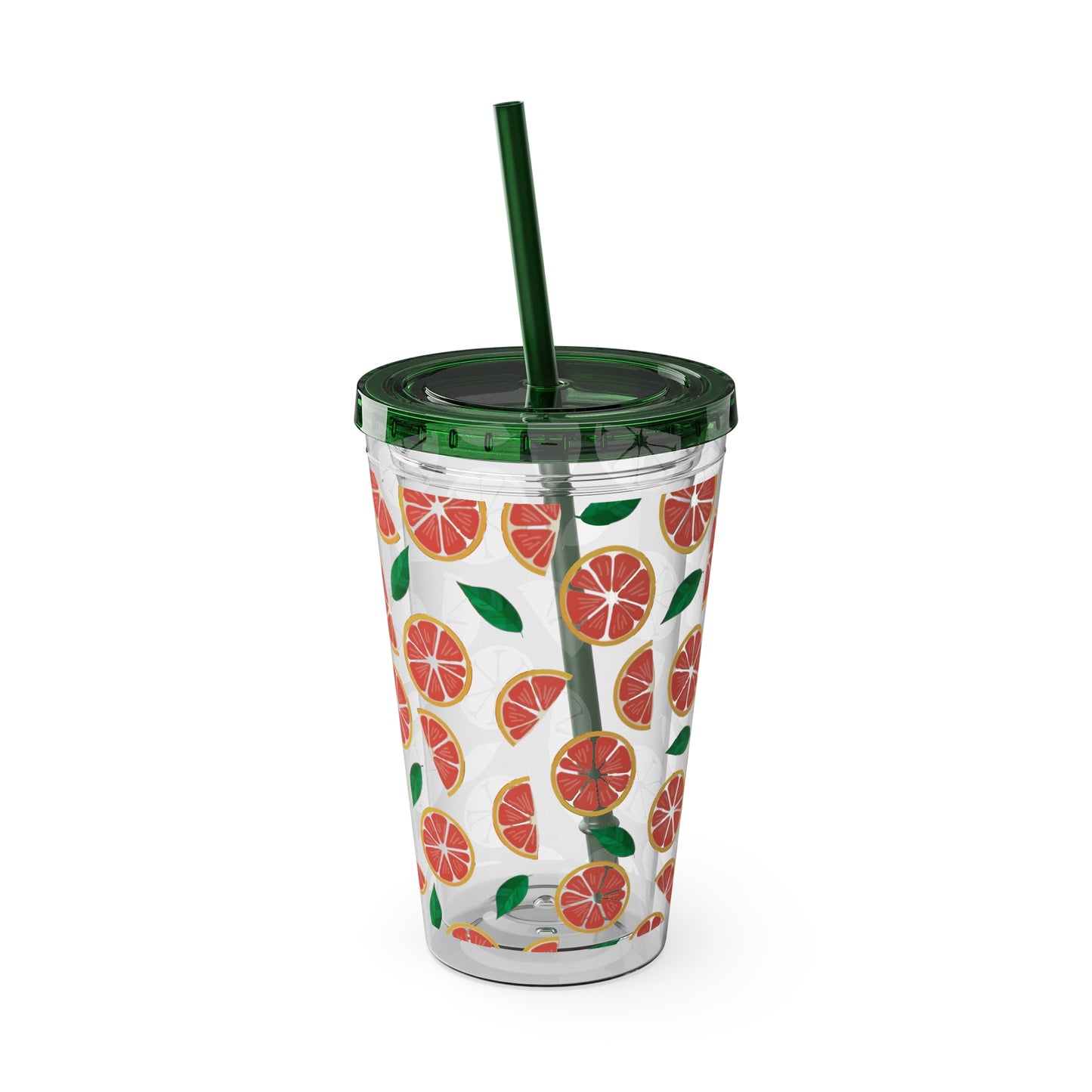 Grapefruit Plastic Tumbler with Straw - 16oz Summer Drinkware