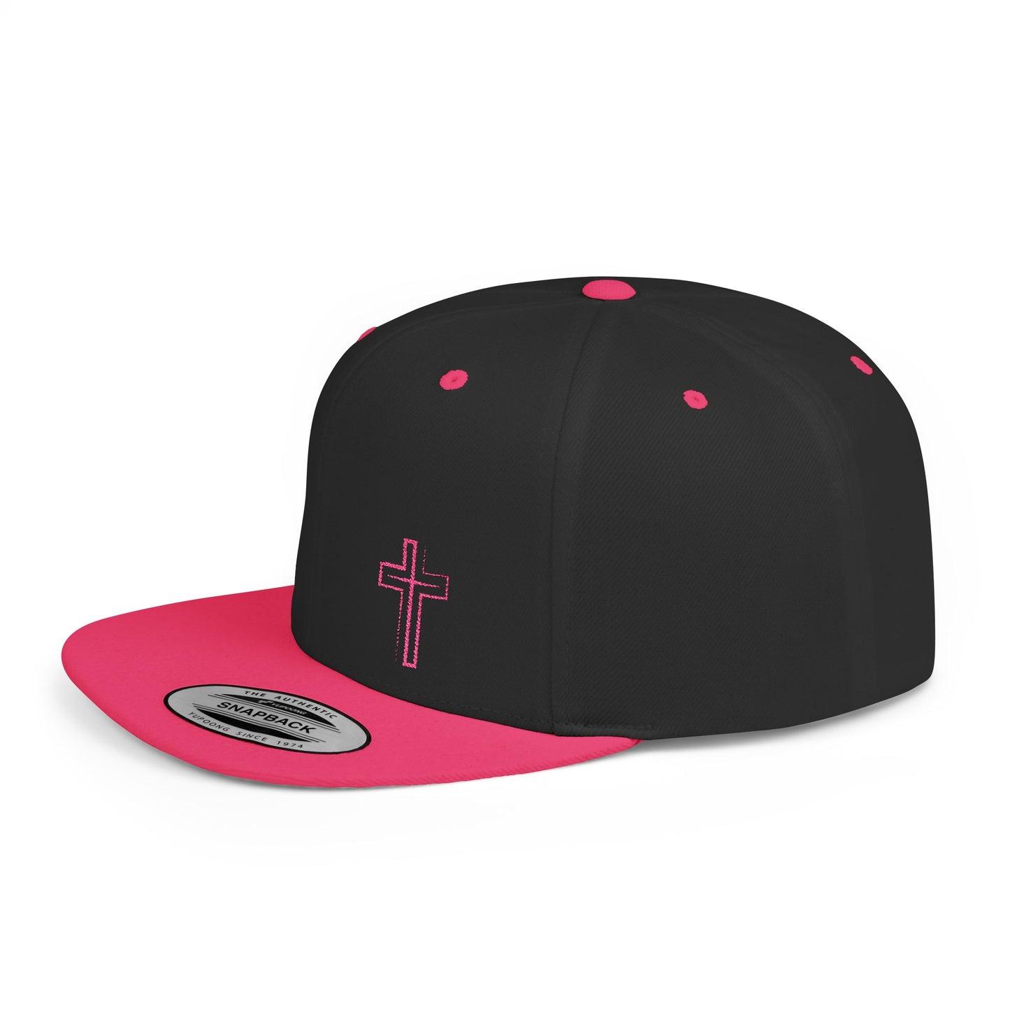 Pink Cross Flat Bill Snapback Hat