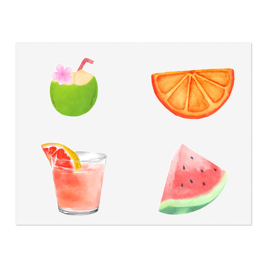 Decal Stickers - Cute Fruit and Beverage Design for Water Bottles, Laptop, Drinkware