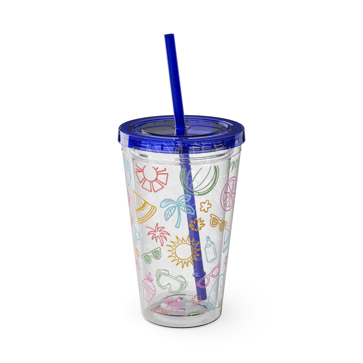 Sunsplash Plastic Tumbler - 16oz Summer Drinkware with Straw